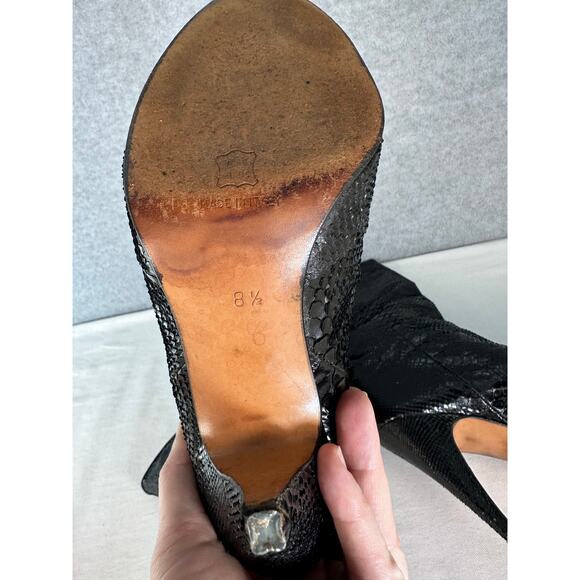 Vintage Biondini Women's sz 8.5 (EU 38.5) Black Snakeskin Heel Boots Italy Rare - Picture 8 of 16